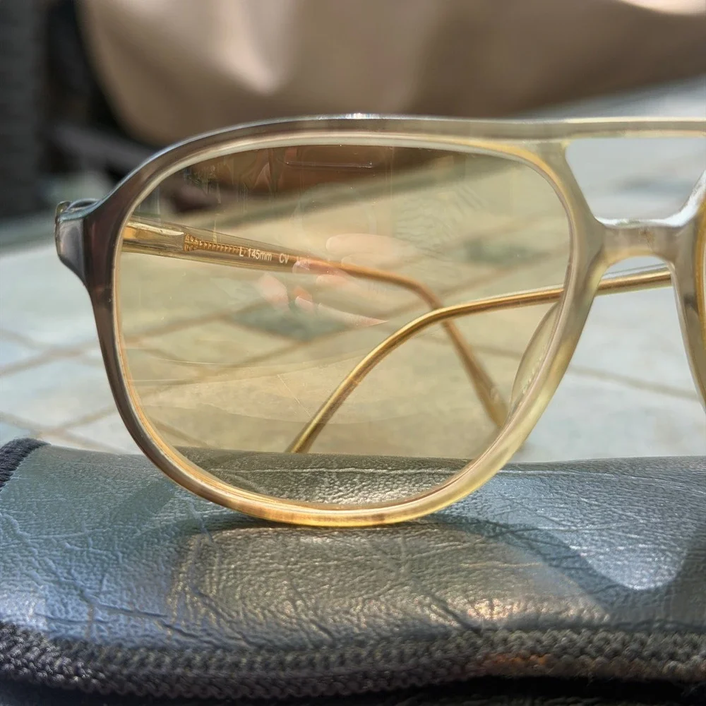 Clearvision Aviator Style Tinted Glasses Mens L 145mm Tan Amber Vtg Grandpa Core